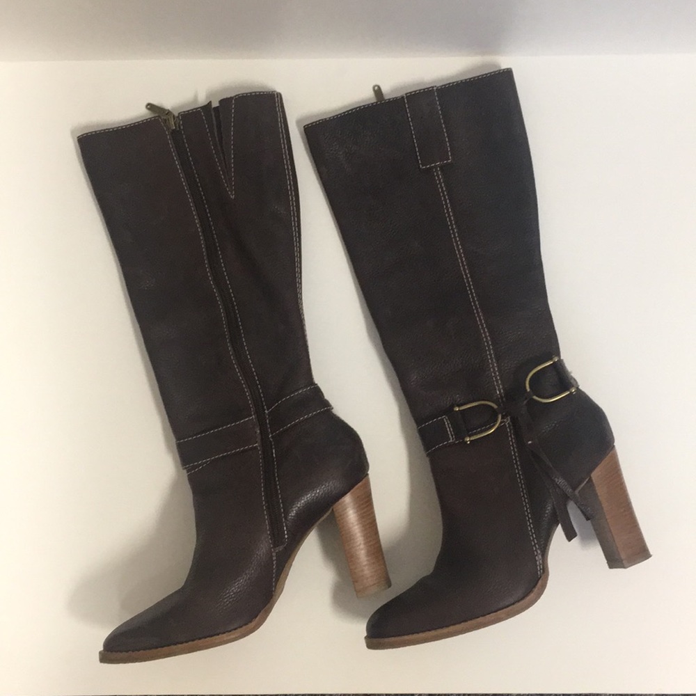 Schutz brown leather heeled boots size 9